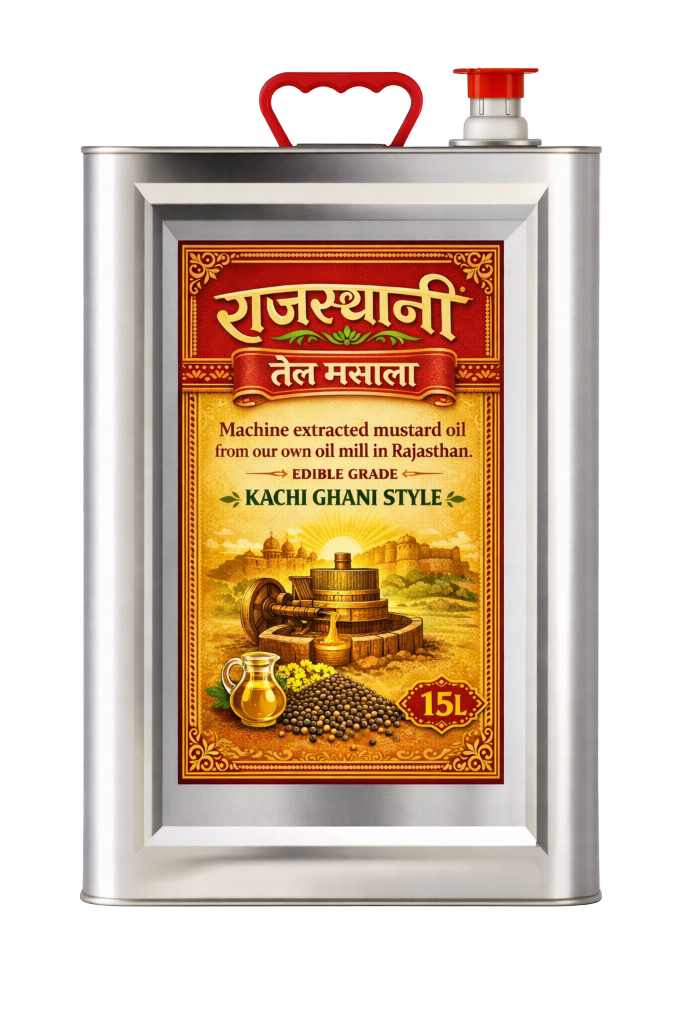 Rajasthani Pure Mustard Oil 15 Litre Bulk Tin - Authentic Kachchi Ghani
